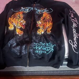 Ed Hardy Black Hoodie with Fierce Tiger Motif